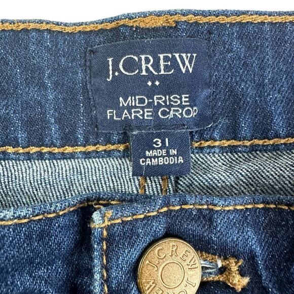 J Crew Mid Rise Flare Crop Jeans Dark Wash Size 31 Button Fly Stretch Denim - Picture 7 of 8